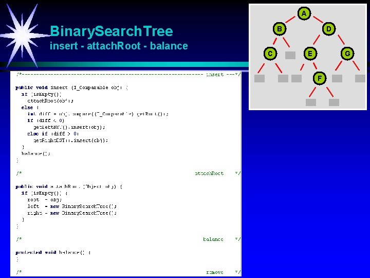 A Binary. Search. Tree insert - attach. Root - balance B C D E