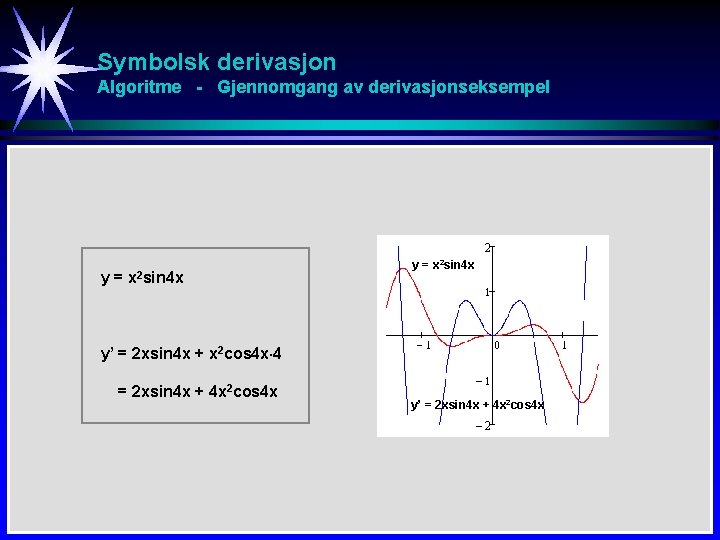 Symbolsk derivasjon Algoritme - Gjennomgang av derivasjonseksempel y= x 2 sin 4 x y’