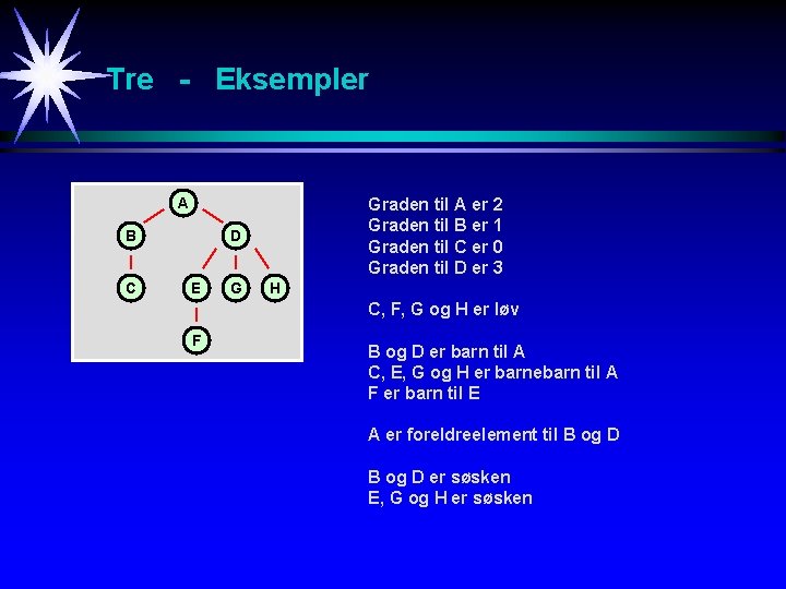 Tre - Eksempler A B C Graden til A er 2 Graden til B