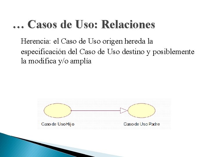 … Casos de Uso: Relaciones Herencia: el Caso de Uso origen hereda la especificación