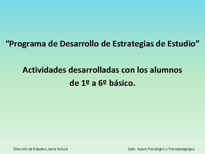 “Programa de Desarrollo de Estrategias de Estudio” Actividades desarrolladas con los alumnos de 1º