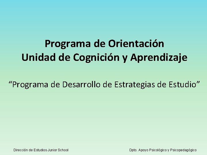 Programa de Orientación Unidad de Cognición y Aprendizaje “Programa de Desarrollo de Estrategias de