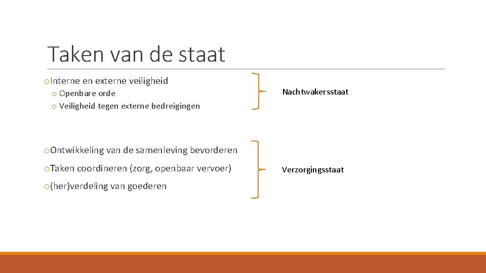 Taken van de staat o. Interne en externe veiligheid o Openbare orde o Veiligheid Taken van de staat o. Interne en externe veiligheid o Openbare orde o Veiligheid