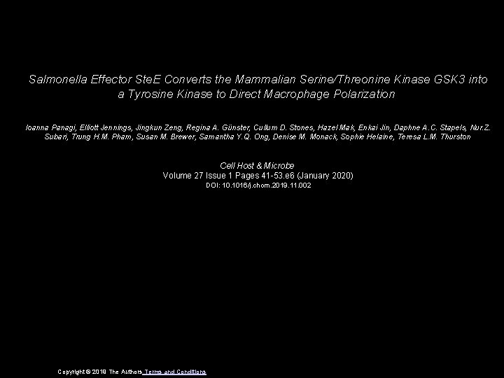Salmonella Effector Ste. E Converts the Mammalian Serine/Threonine Kinase GSK 3 into a Tyrosine
