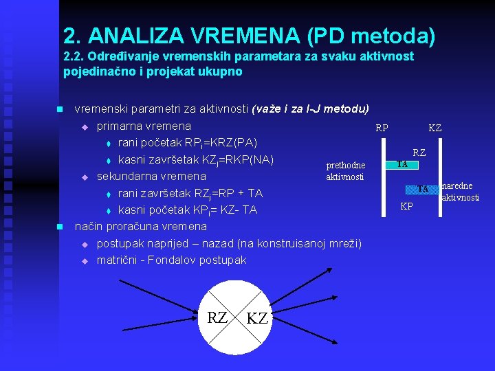 2. ANALIZA VREMENA (PD metoda) 2. 2. Određivanje vremenskih parametara za svaku aktivnost pojedinačno