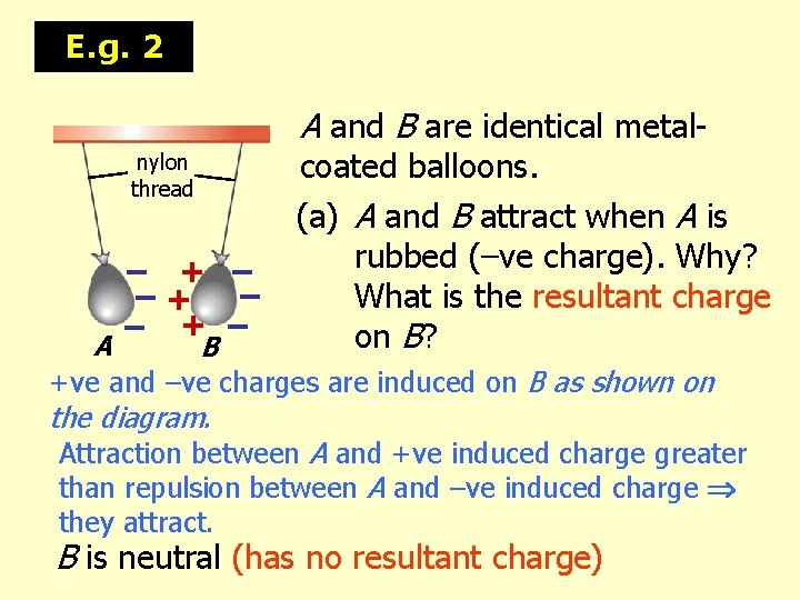 E. g. 2 A and B are identical metal- nylon thread – + –