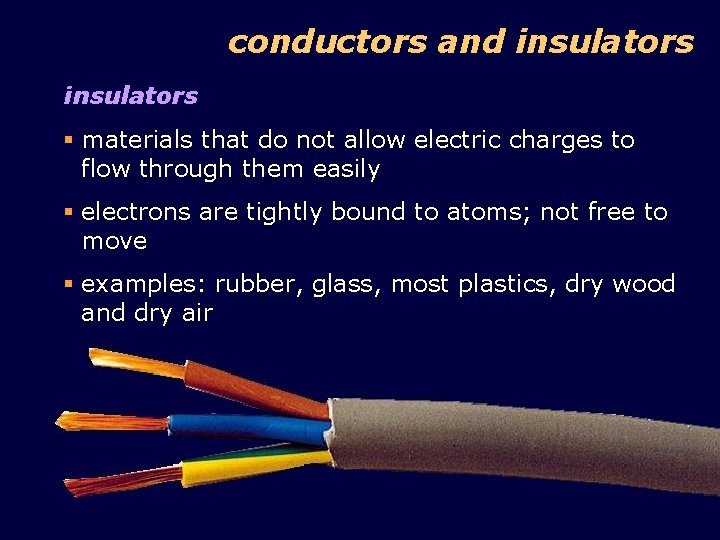 conductors and insulators § materials that do not allow electric charges to flow through