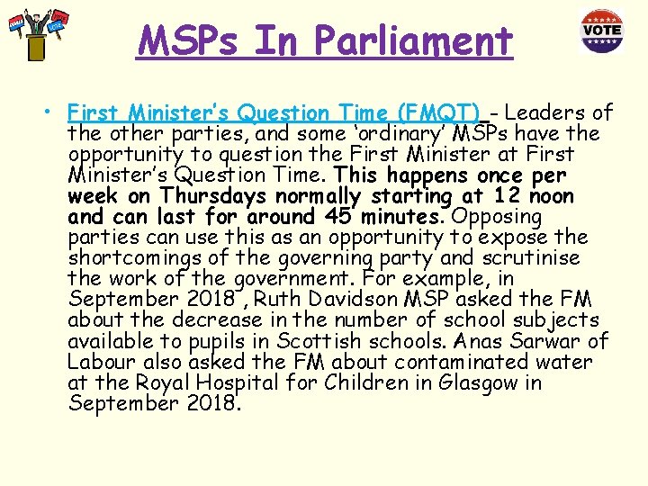 MSPs In Parliament • First Minister’s Question Time (FMQT) - Leaders of the other