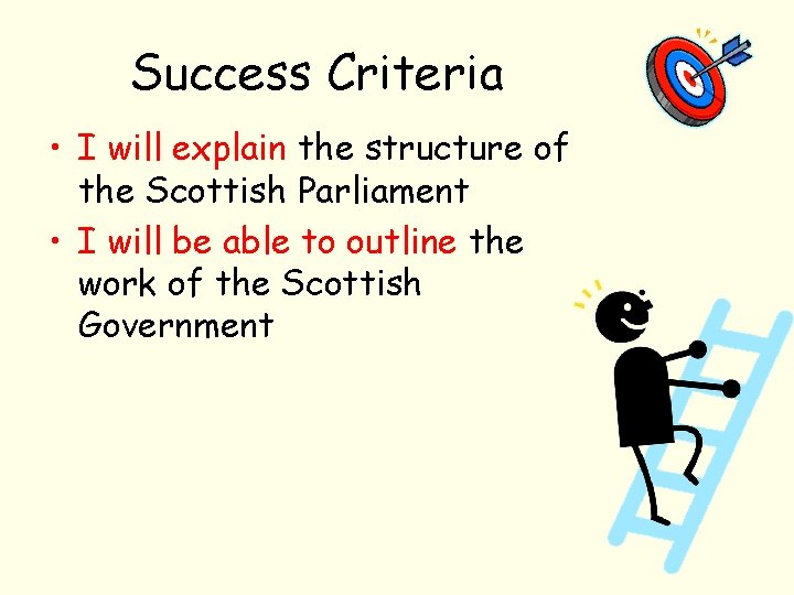 Success Criteria • I will explain the structure of the Scottish Parliament • I