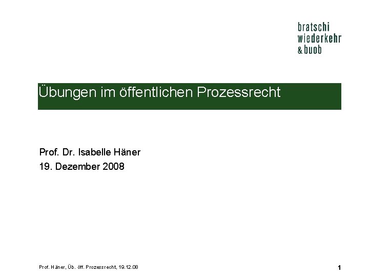 Übungen im öffentlichen Prozessrecht Prof. Dr. Isabelle Häner 19. Dezember 2008 Prof. Häner, Üb.