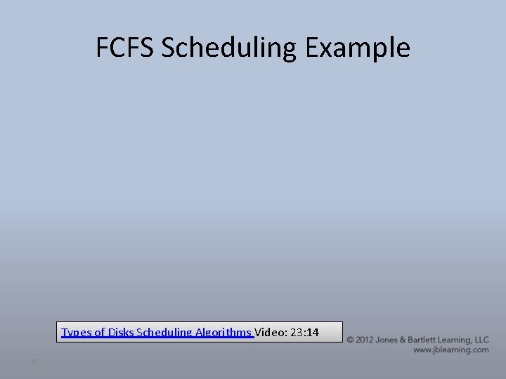 FCFS Scheduling Example Types of Disks Scheduling Algorithms Video: 23: 14 30 FCFS Scheduling Example Types of Disks Scheduling Algorithms Video: 23: 14 30