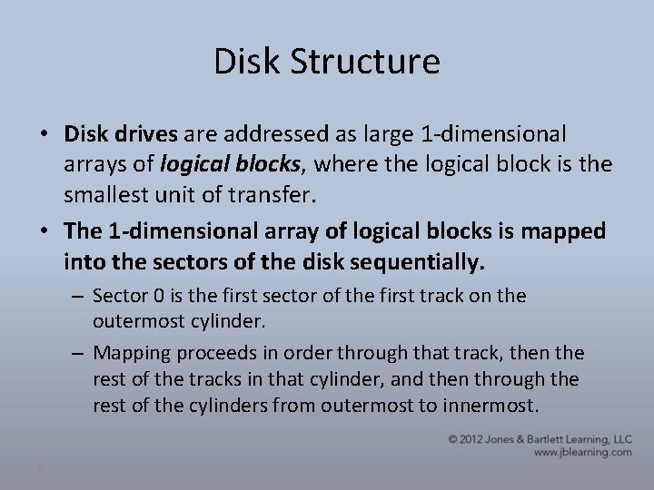 Disk Structure • Disk drives are addressed as large 1 -dimensional arrays of logical Disk Structure • Disk drives are addressed as large 1 -dimensional arrays of logical