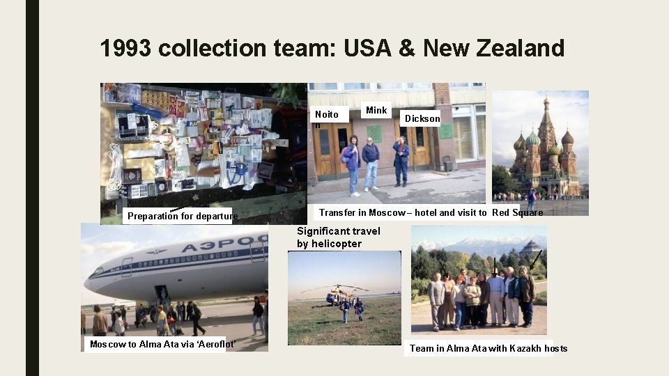 1993 collection team: USA & New Zealand Noito n Preparation for departure Mink Dickson