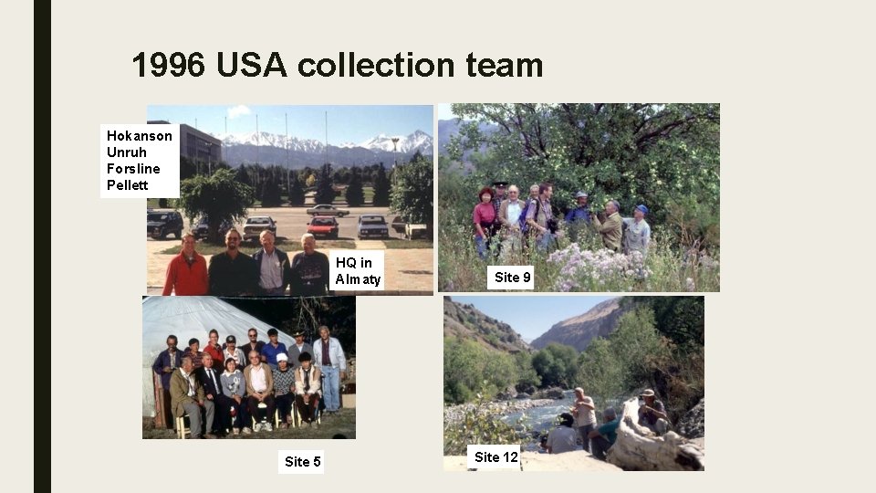 1996 USA collection team Hokanson Unruh Forsline Pellett HQ in Almaty Site 5 Site