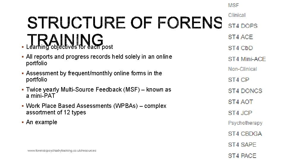 § Learning objectives for each post § All reports and progress records held solely § Learning objectives for each post § All reports and progress records held solely