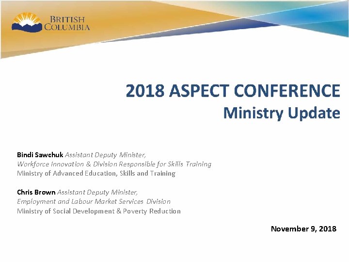 1 Bindi Sawchuk Assistant Deputy Minister, Workforce Innovation & Division Responsible for Skills Training