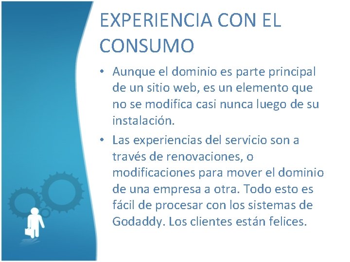 EXPERIENCIA CON EL CONSUMO • Aunque el dominio es parte principal de un sitio