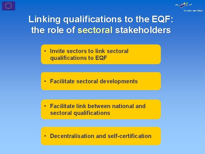 Linking qualifications to the EQF: the role of sectoral stakeholders • Invite sectors to