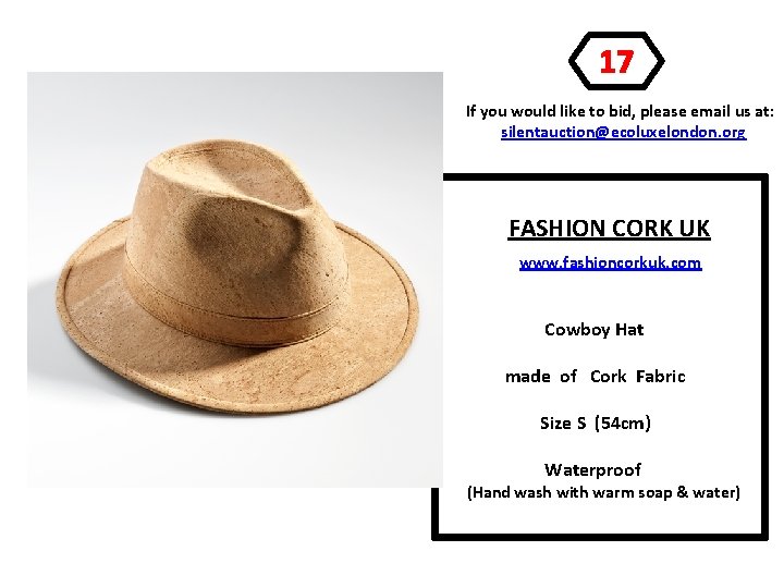 17 If you would like to bid, please email us at: silentauction@ecoluxelondon. org FASHION