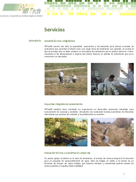 nnovación e ingeniería en biotecnología ambiental Servicios Consultoría Asesoría técnica y diagnóstico IBTech® cuenta