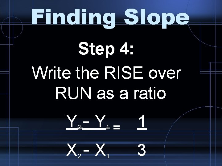 Finding Slope Step 4: Write the RISE over RUN as a ratio Y-Y 2