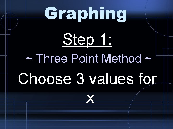 Graphing Step 1: ~ Three Point Method ~ Choose 3 values for x 