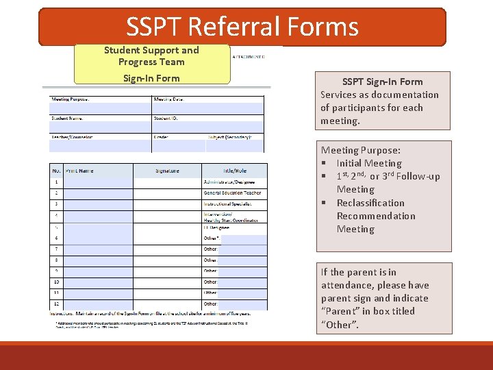 SSPT Referral Forms Student Support and Progress Team Sign-In Form SSPT Sign-In Form Services