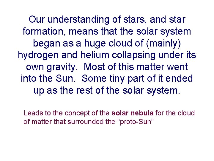 Our understanding of stars, and star formation, means that the solar system began as