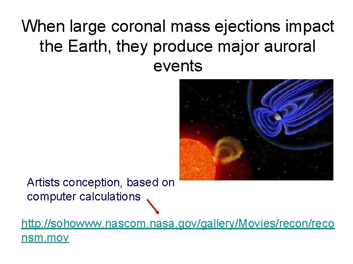 When large coronal mass ejections impact the Earth, they produce major auroral events Artists