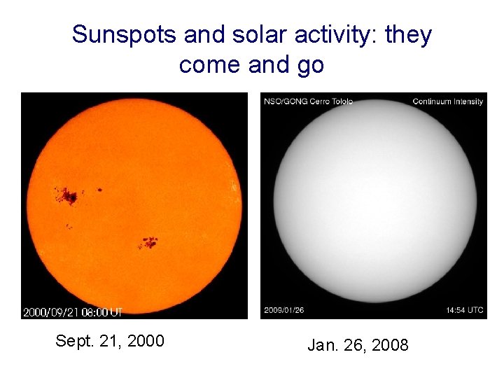 Sunspots and solar activity: they come and go Sept. 21, 2000 Jan. 26, 2008