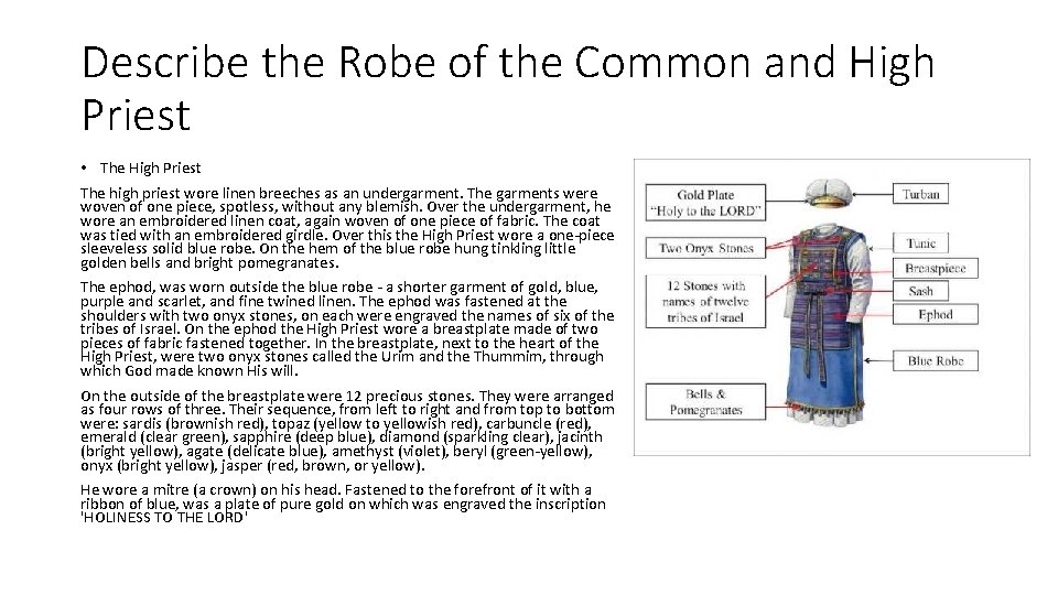 Describe the Robe of the Common and High Priest • The High Priest The