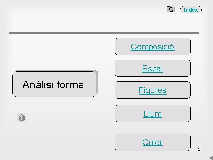 Índex Composició Espai Anàlisi formal Figures Llum Color 5 