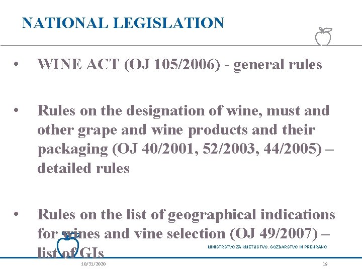 NATIONAL LEGISLATION • WINE ACT (OJ 105/2006) - general rules • Rules on the