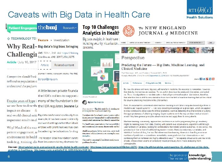 Caveats with Big Data in Health Care Sources: http: //catalyst. nejm. org/real-world-results-digital-health-products/ ; http: