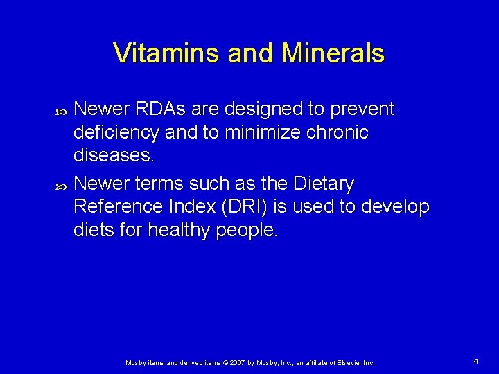 Chapter 13 Vitamins and Minerals Mosby items and