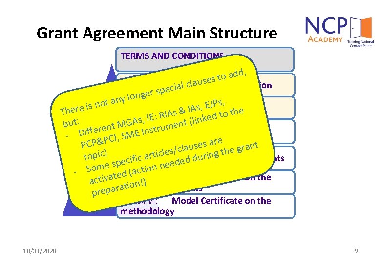 Grant Agreement Main Structure TERMS AND CONDITIONS d, d a o t ses of