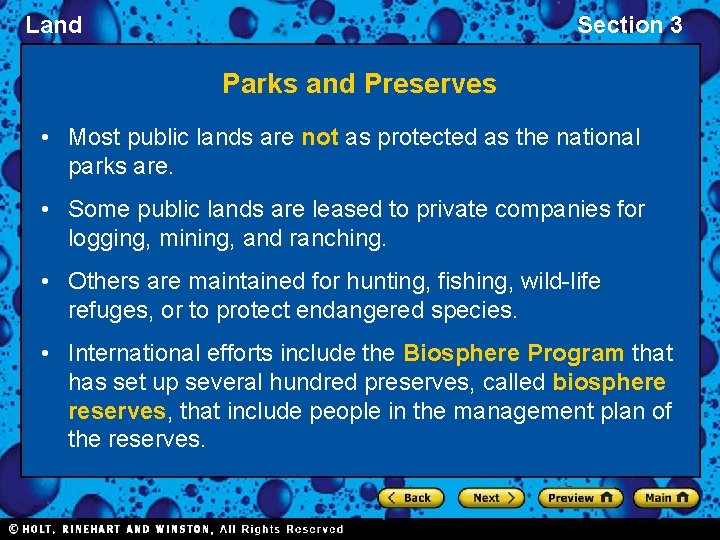 Land Section 3 Parks and Preserves • Most public lands are not as protected