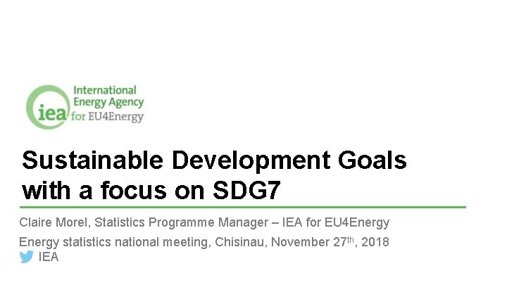 Sustainable Development Goals with a focus on SDG 7 Claire Morel, Statistics Programme Manager