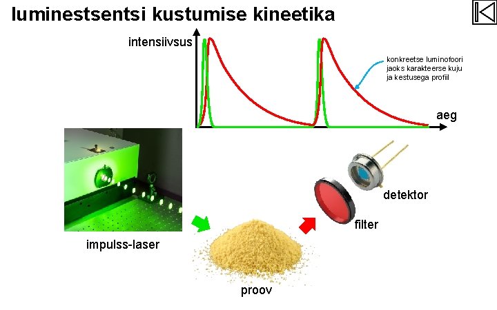 luminestsentsi kustumise kineetika intensiivsus konkreetse luminofoori jaoks karakteerse kuju ja kestusega profiil aeg detektor