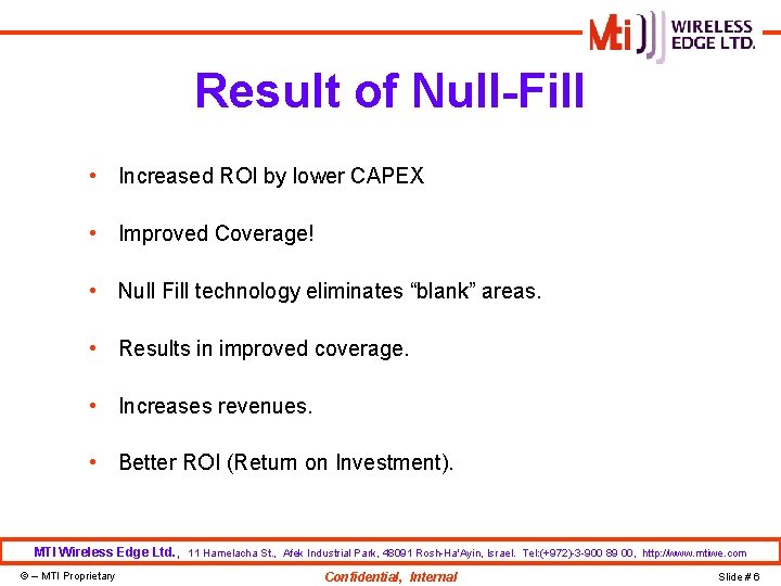 Result of Null-Fill • Increased ROI by lower CAPEX • Improved Coverage! • Null Result of Null-Fill • Increased ROI by lower CAPEX • Improved Coverage! • Null