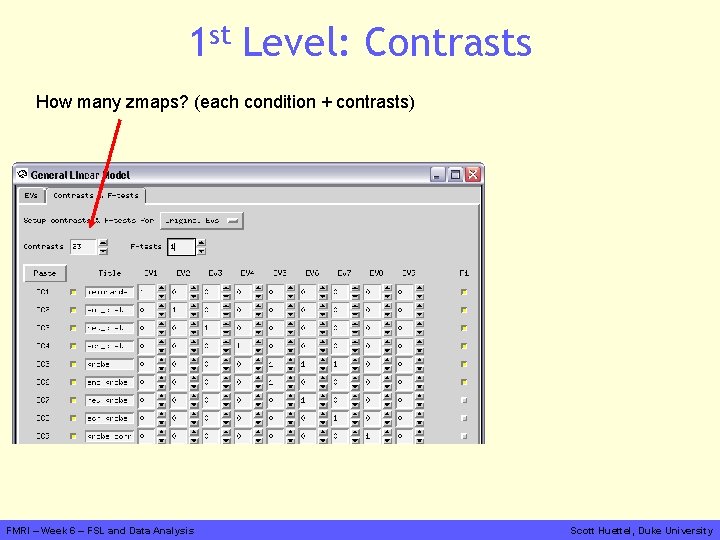 1 st Level: Contrasts How many zmaps? (each condition + contrasts) FMRI – Week
