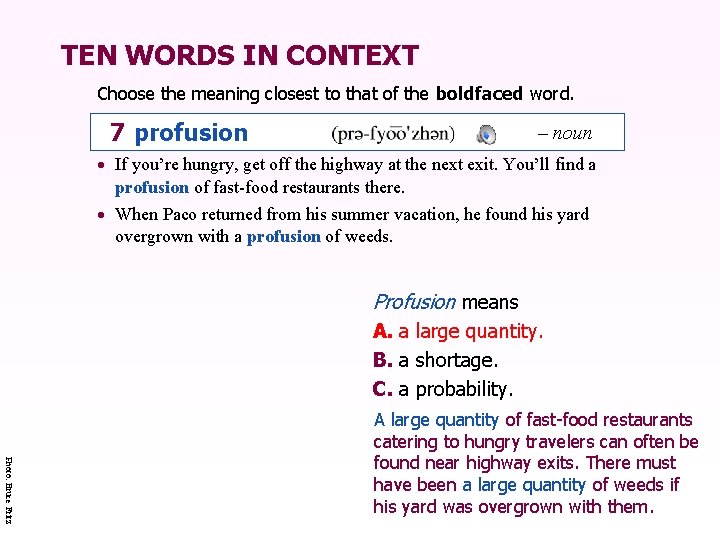 TEN WORDS IN CONTEXT Choose the meaning closest to that of the boldfaced word.