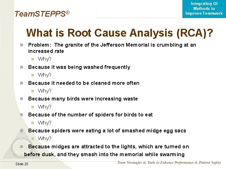 Integrating QI Methods to Improve Teamwork Team. STEPPS® What is Root Cause Analysis (RCA)?