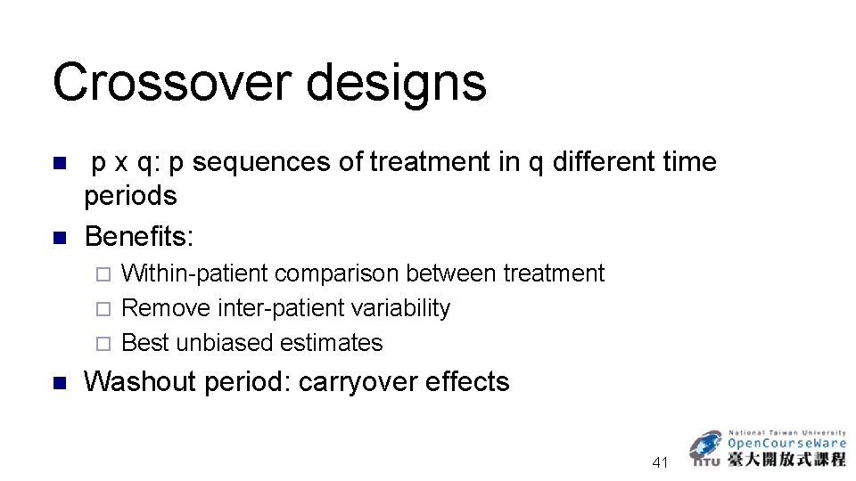 Crossover designs n n p x q: p sequences of treatment in q different