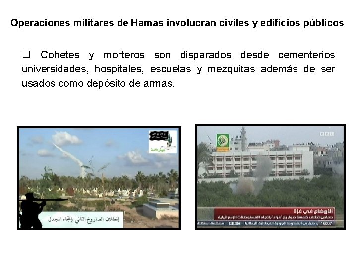 Operaciones militares de Hamas involucran civiles y edificios públicos q Cohetes y morteros son