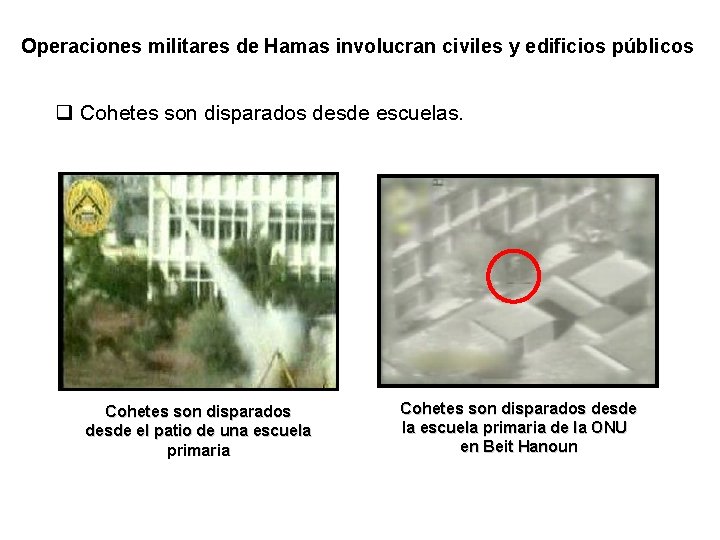 Operaciones militares de Hamas involucran civiles y edificios públicos q Cohetes son disparados desde