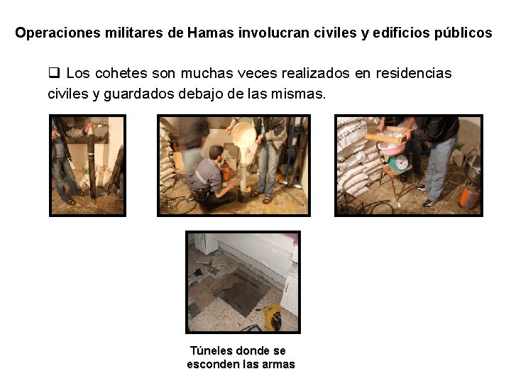 Operaciones militares de Hamas involucran civiles y edificios públicos q Los cohetes son muchas
