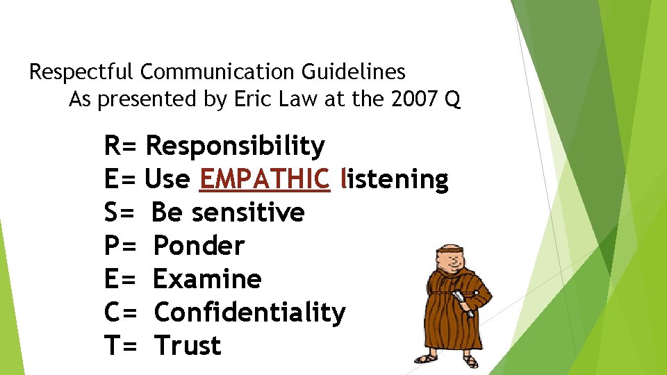 Respectful Communication Guidelines As presented by Eric Law at the 2007 Q R= Responsibility