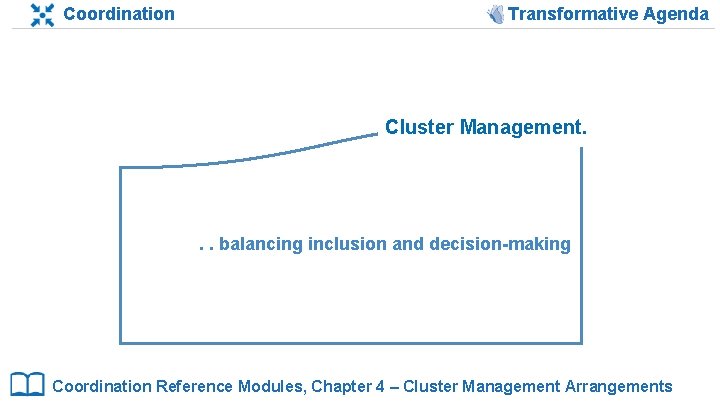 Coordination Transformative Agenda Cluster Management. . . balancing inclusion and decision-making Coordination Reference Modules,