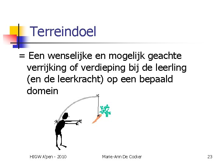 Terreindoel = Een wenselijke en mogelijk geachte verrijking of verdieping bij de leerling (en